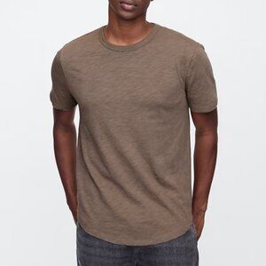 GAP Lived-In Curved Hem Crewneck T-Shirt, Plymouth Rock (Brown), Large, EUC